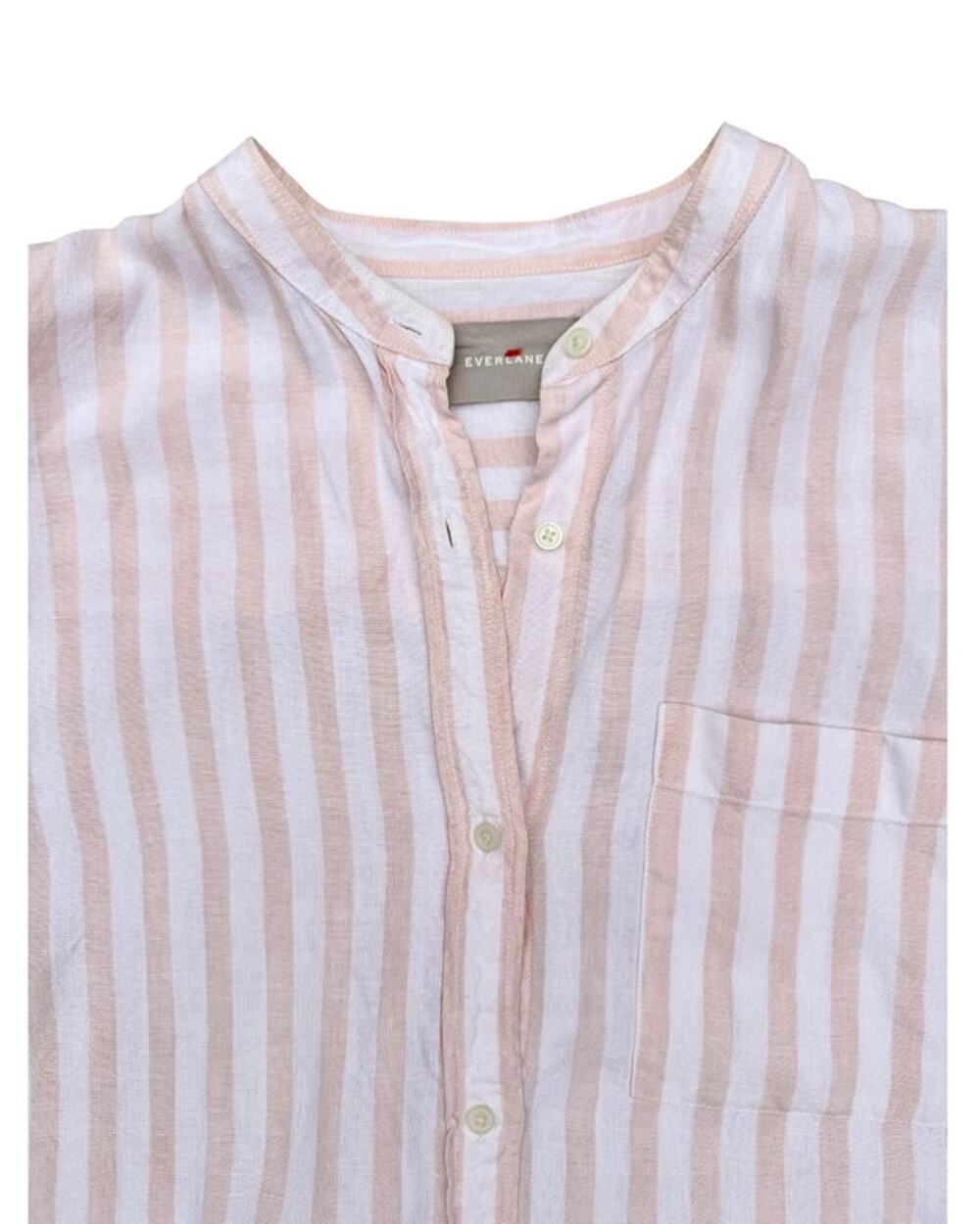 Everlane 100% Linen Striped Button Down Shirt Pink White Coastal - US 10 / UK 14